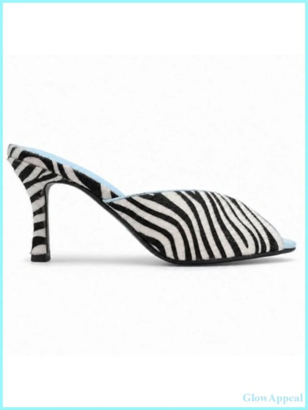 Suede Zebra Print Heeled Sandals for Women Peep Toe Mules Stiletto Slides